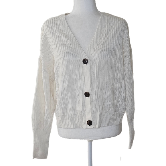 NWT Vero Moda Lea Birch White Long Sleeve V-Neck Cuff Cardigan Sweater Sz L - Picture 1 of 10